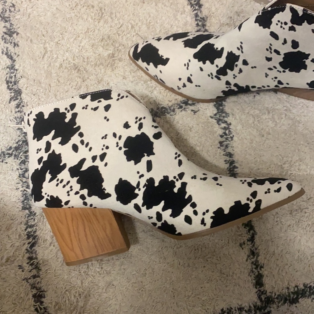 Cow print booties